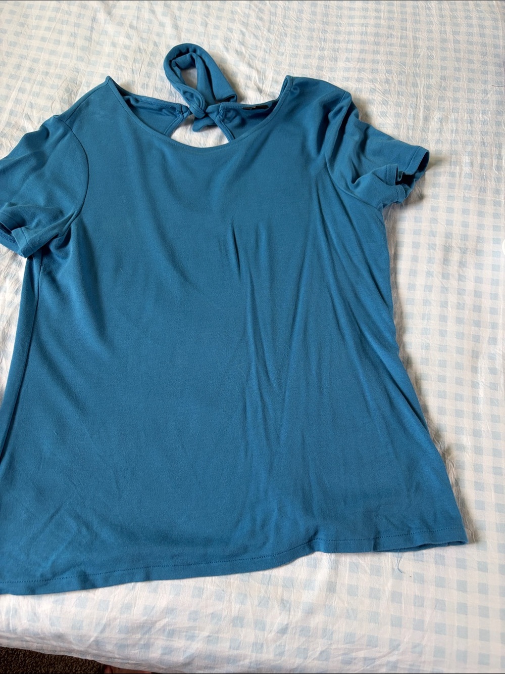 Ann Taylor Teal Short Sleeve Tie-Back Top